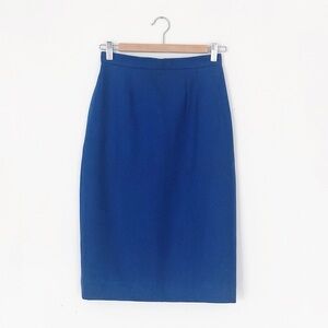 80s 90s vintage high waist wool pencil skirt • royal blue • pockets + back slit